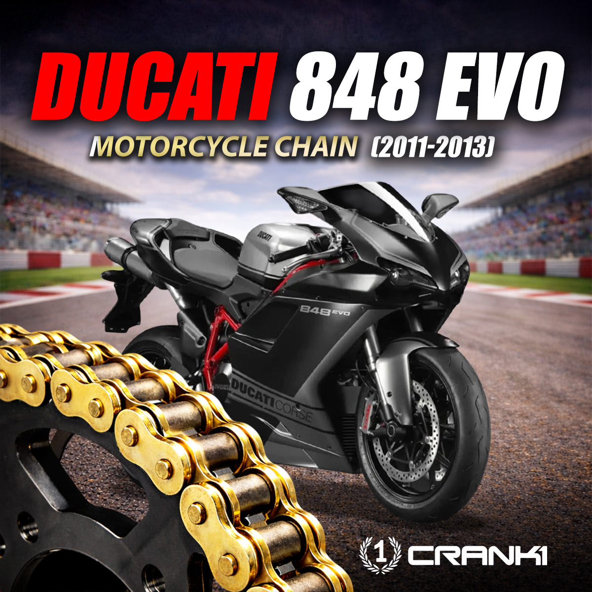Chain For Ducati 848 EVO (2011-2013) - 525 Pitch x 100 Links Gold (ZVMX) - CRANK1