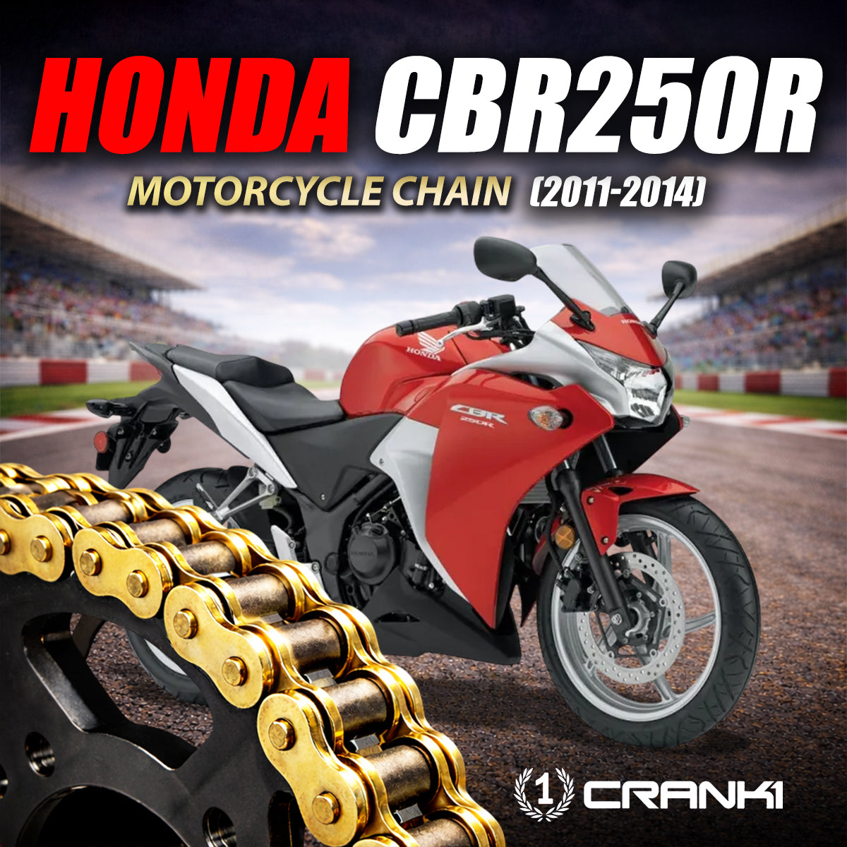 Chain For Honda CBR250R (2011-2014) - 520 Pitch x 108 Links Gold (ZVMX) - CRANK1