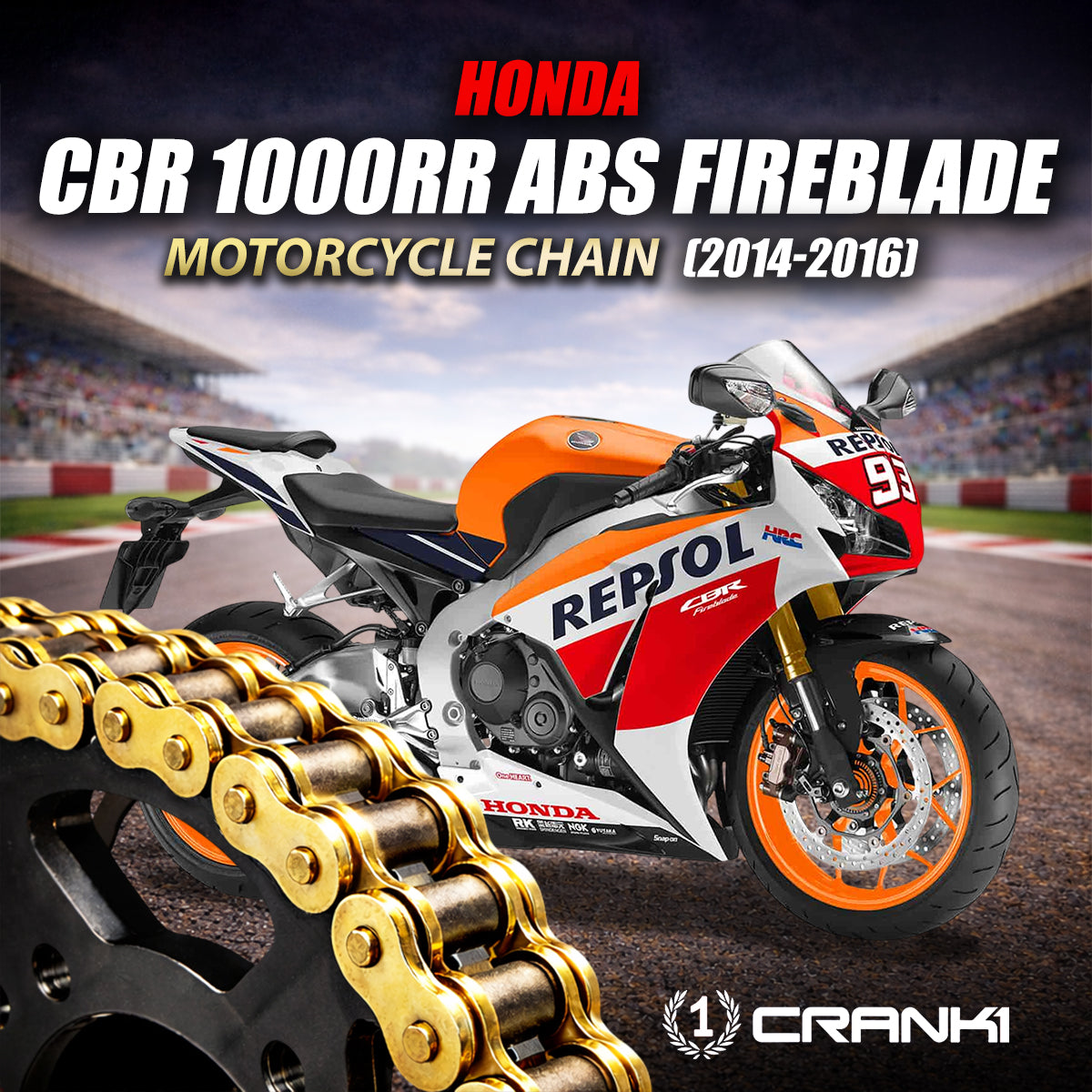 Chain For Honda CBR 1000RR ABS Fireblade (2014-2016) - 530 Pitch x 118 Links Gold (ZVMX) - CRANK1