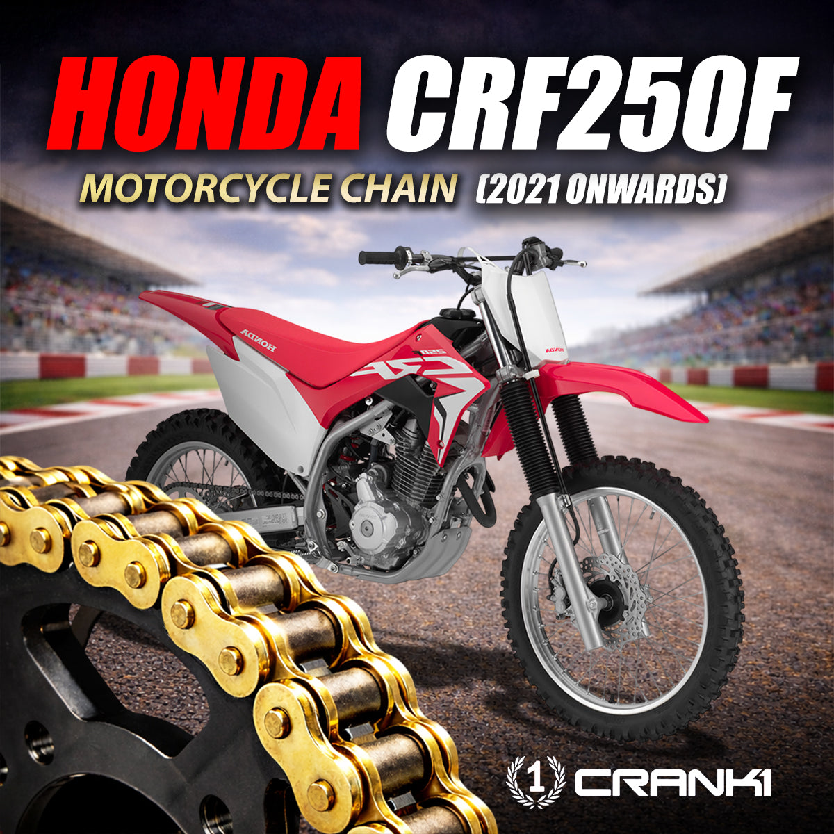 Chain For Honda CRF250F (2021 Onwards) - 520 Pitch x 116 Links Gold (ZVMX) - CRANK1
