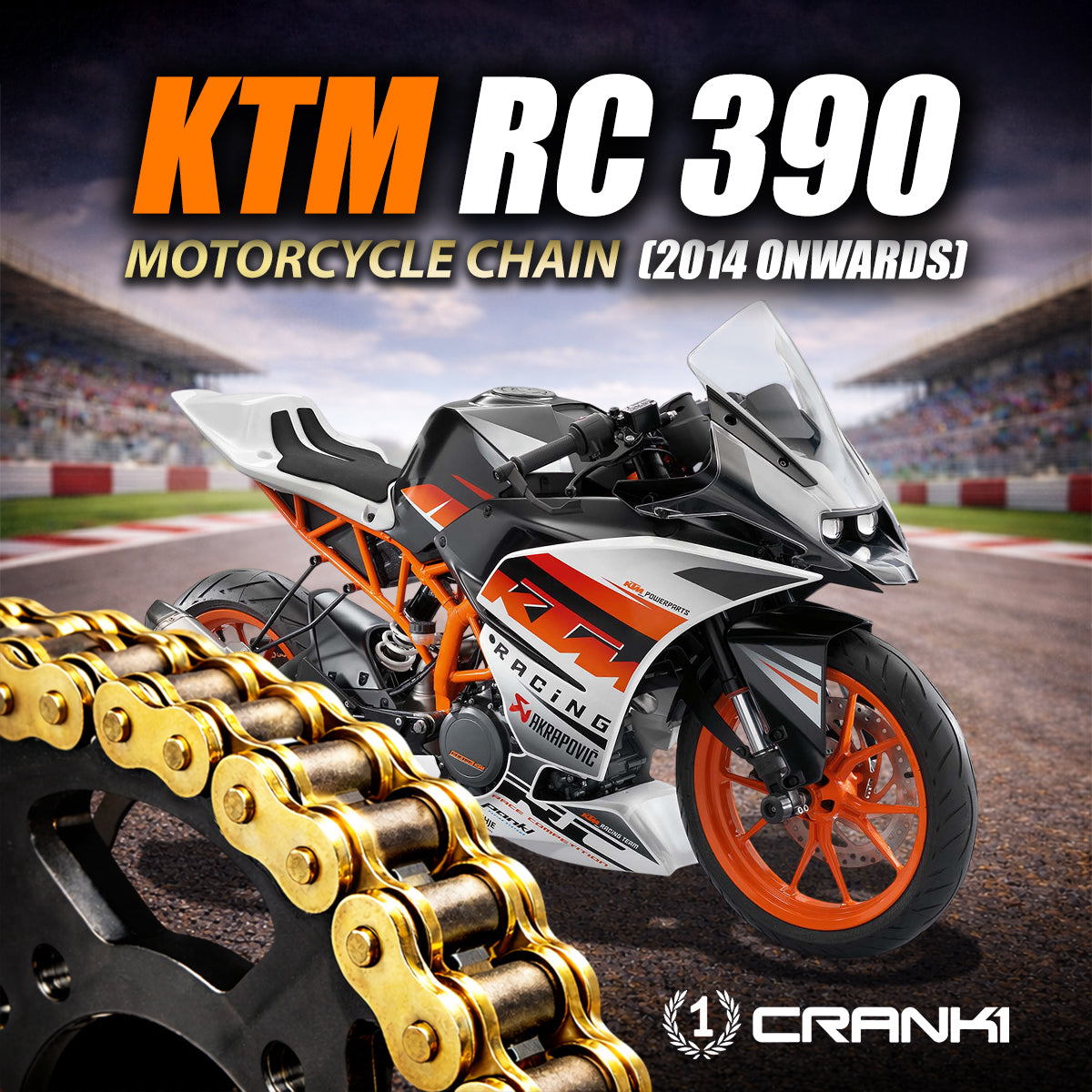 Chain For KTM RC 390 (2014 Onwards) - 520 Pitch x 112 Links Gold (ZVMX) - CRANK1