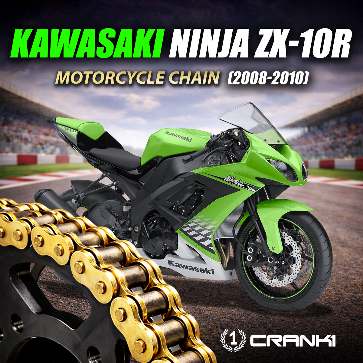 Chain For Kawasaki Ninja ZX-10R (2008-2010) - 525 Pitch x 110 Links Gold (ZVMX) - CRANK1