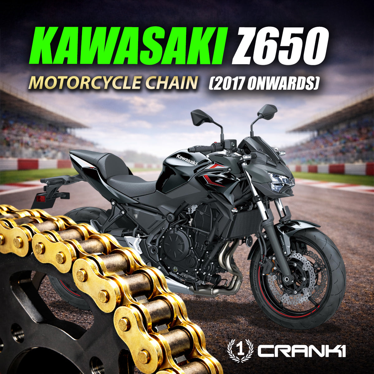 Chain For Kawasaki Z650 (2017 Onwards) - 520 Pitch x 114 Links Gold (ZVMX) - CRANK1