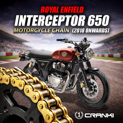 Chain For Royal Enfiled Interceptor 650 (2018 Onwards) - 525 Pitch x 100 Links Gold (ZVMX) - CRANK1