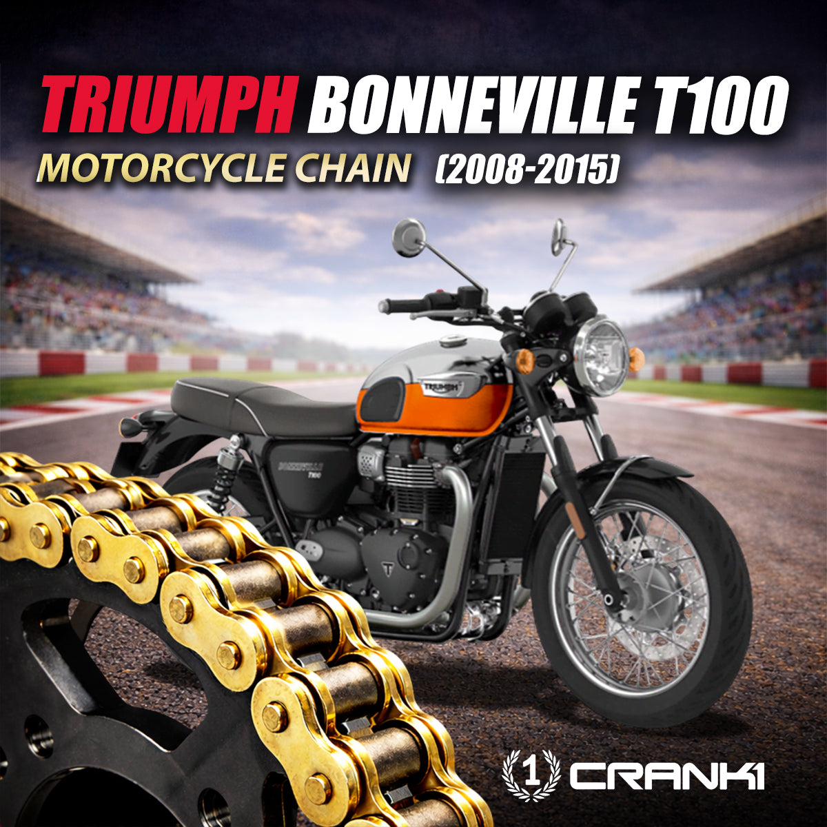 Chain For Triumph Bonneville T100 (2008-2015) - 525 Pitch x 104 Links Gold (ZVMX) - CRANK1
