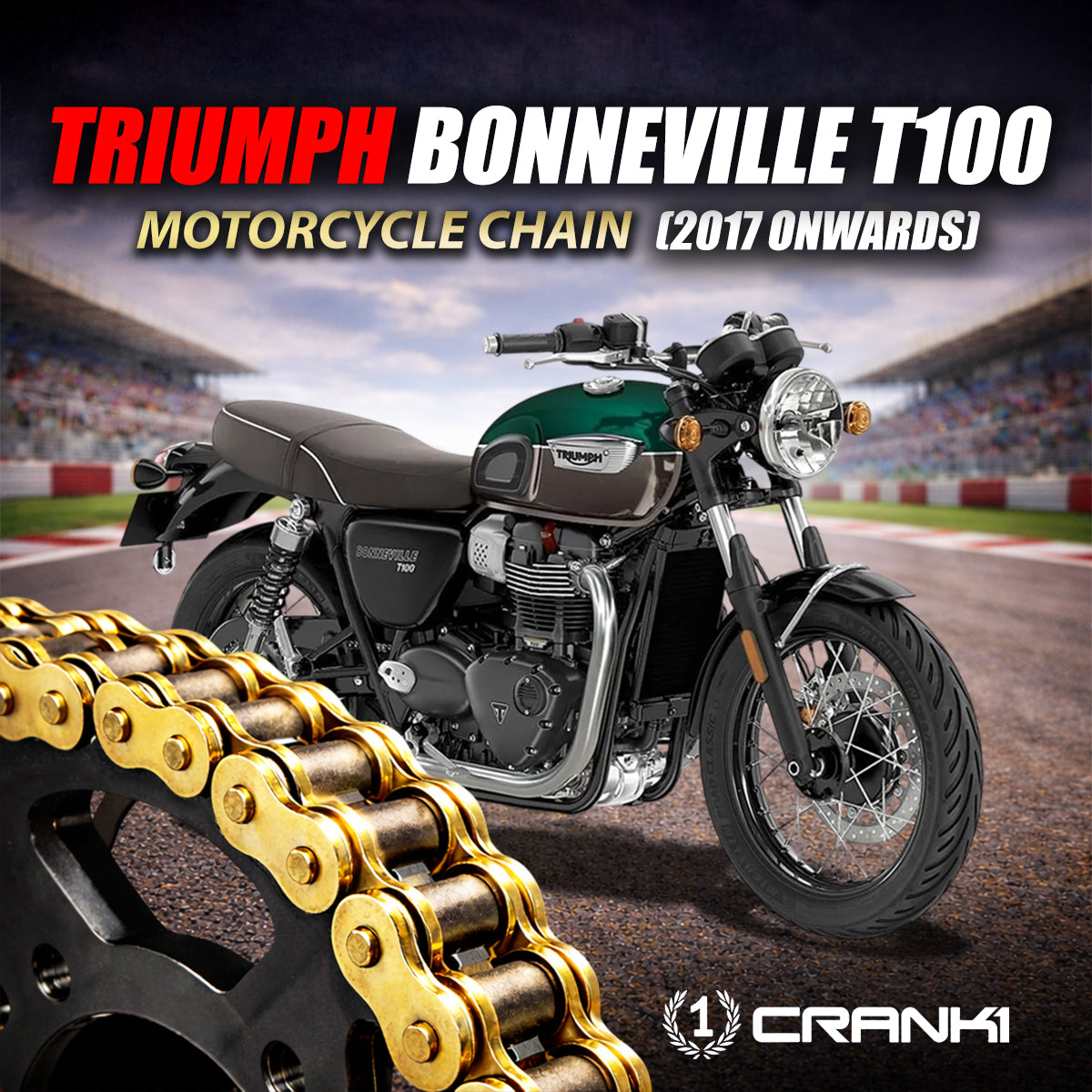 Chain For Triumph Bonneville T100 (2017 Onwards) - 520 Pitch x 102 Links Gold (ZVMX) - CRANK1