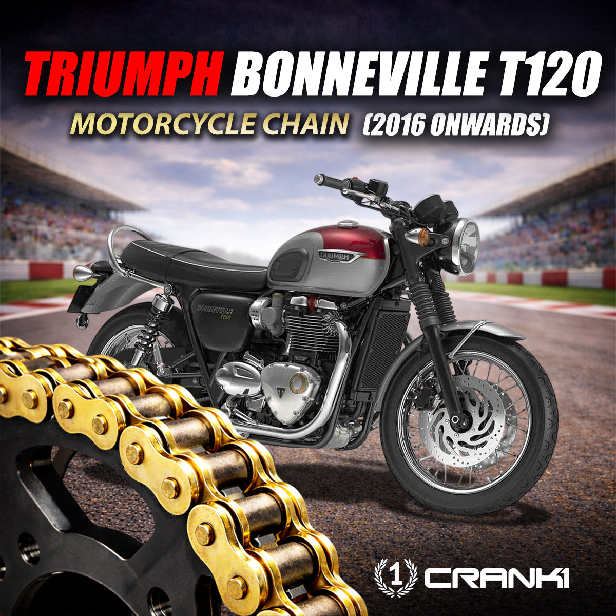 Chain For Triumph Bonneville T120 (2016 Onwards) - 525 Pitch x 100 Links Gold (ZVMX) - CRANK1