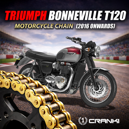 Chain For Triumph Bonneville T120 (2016 Onwards) - 525 Pitch x 100 Links Gold (ZVMX) - CRANK1