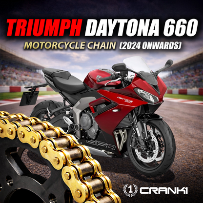 Chain For Triumph Daytona 660 (2024 Onwards) - 520 Pitch x 120 Links Gold (ZVMX) - CRANK1