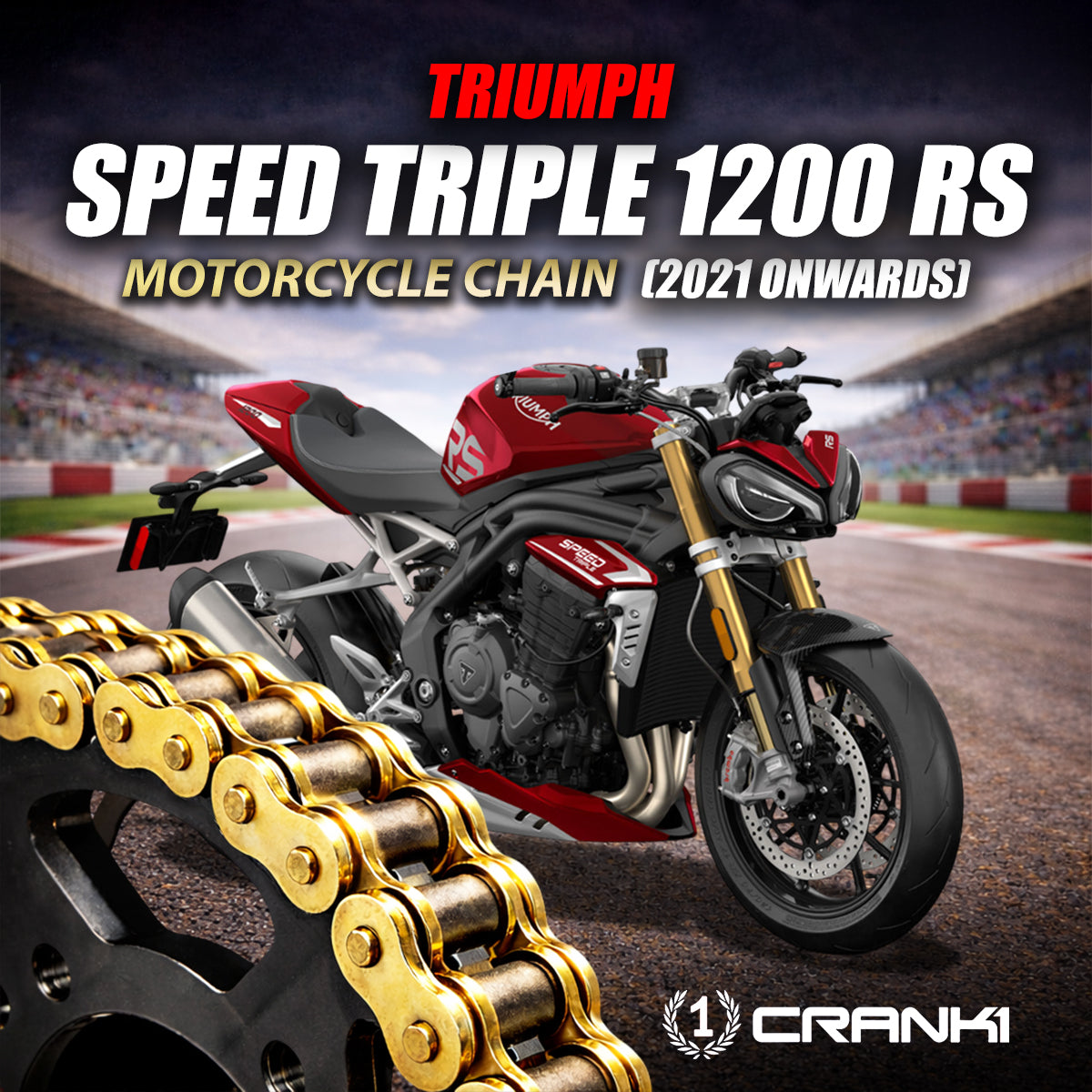 Chain For Triumph Speed Triple 1200 RS (2021 Onwards) - 525 Pitch x 118 Links Gold (ZVMX) - CRANK1