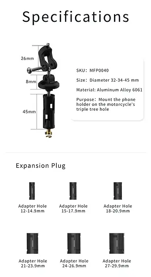 Chigee CG Motorcycle Phone Holder - Fork Stem Mount - MFP0009