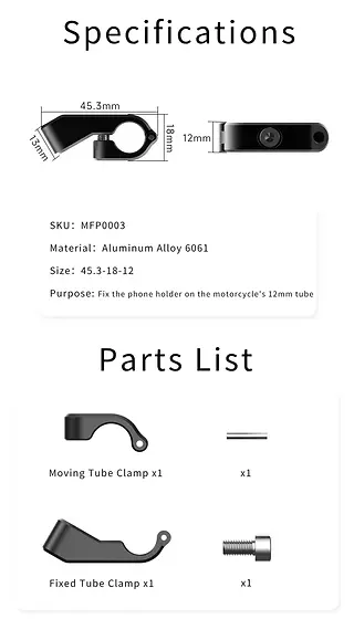 Chigee CG Motorcycle Phone Holder - Side Mirror Pole Mount - MFP0058