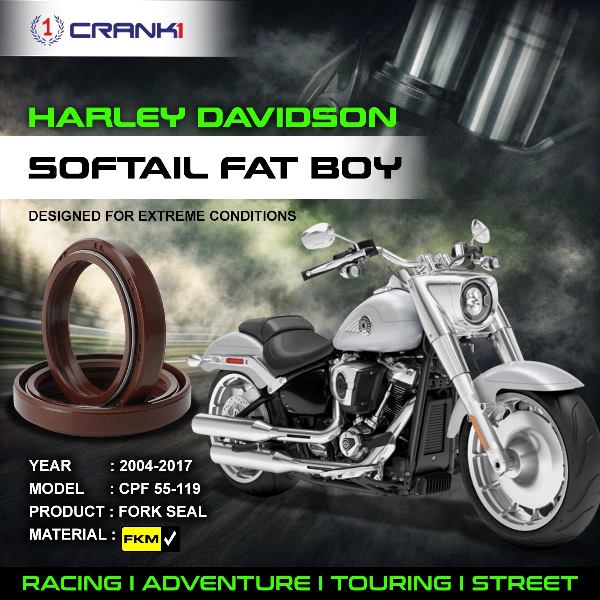 Crank1-Fork Oil Seals Pair Harley Davidson Softail Fat Boy (2004-2017)-CPF55-119