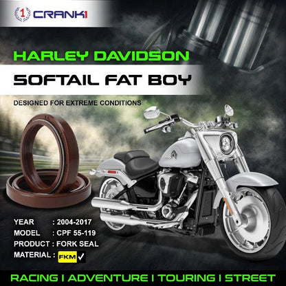 Crank1-Fork Oil Seals Pair Harley Davidson Softail Fat Boy (2004-2017)-CPF55-119