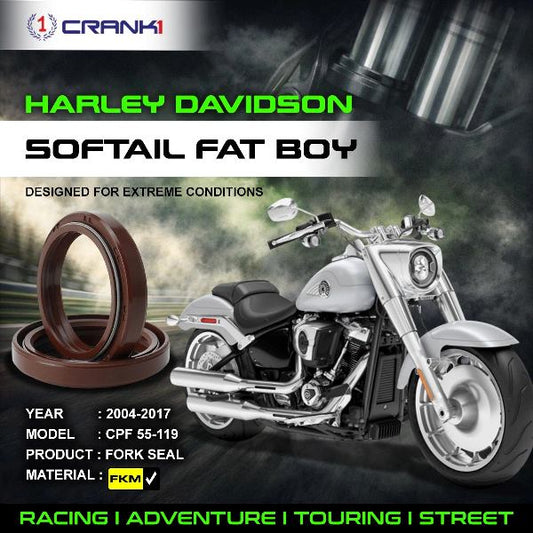 Crank1-Fork Oil Seals Pair Harley Davidson Softail Fat Boy (2004-2017)-CPF55-119