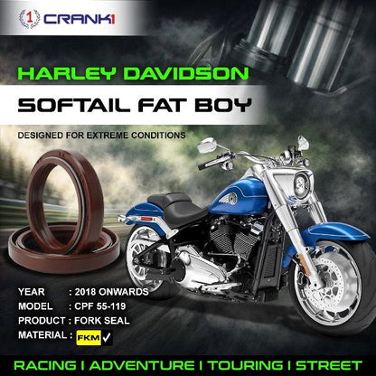Crank1-Fork Oil Seals Pair Harley Davidson Softail Fat Boy (2018 Onwards)-CPF55-119