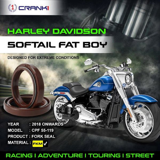 Crank1-Fork Oil Seals Pair Harley Davidson Softail Fat Boy (2018 Onwards)-CPF55-119