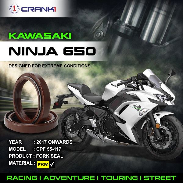 Crank1-Fork Oil Seals Pair Kawasaki Ninja 650 (2017 Onwards)-CPF55-117