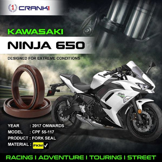 Crank1-Fork Oil Seals Pair Kawasaki Ninja 650 (2017 Onwards)-CPF55-117