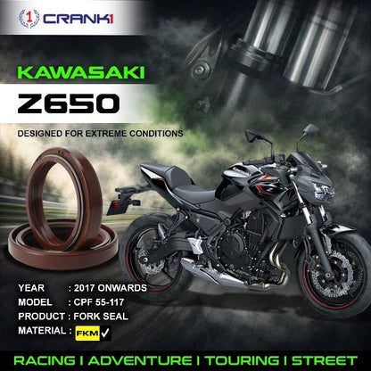 Crank1-Fork Oil Seals Pair Kawasaki Z650 (2017 Onwards)-CPF55-117