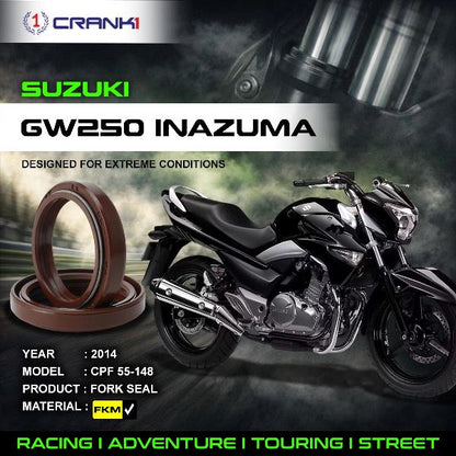 Crank1-Fork Oil Seals Pair Suzuki GW250 Inazuma (2014)-CPF55-148