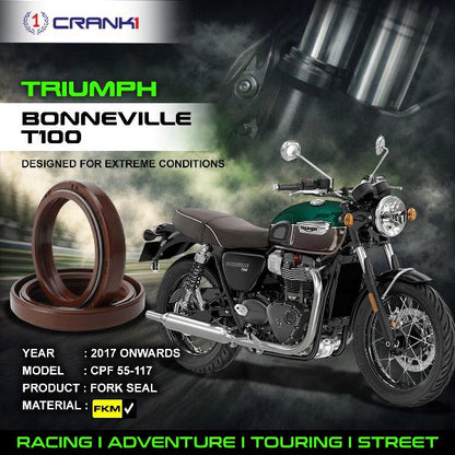 Crank1-Fork Oil Seals Pair Triumph Bonneville T100 (2017 Onwards)-CPF55-117