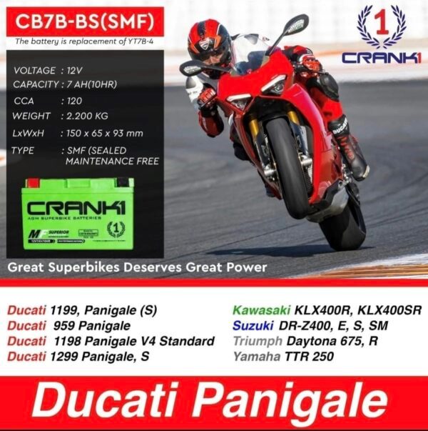Crank1 Battery For Ducati Panigale 959 (2016-2025)- CB7B-BS - Factory Activated