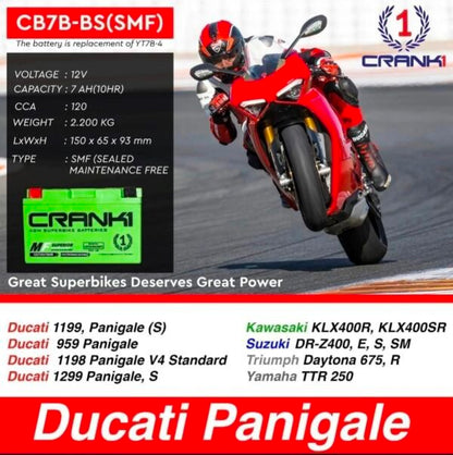 Crank1 Battery For Ducati Panigale 959 (2016-2025)- CB7B-BS - Factory Activated