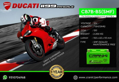 Crank1 Battery For Ducati Panigale 959 (2016-2025)- CB7B-BS - Factory Activated