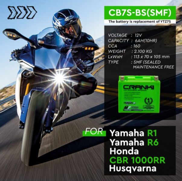 Crank1 Battery For Yamaha YZF-R6 (2017-2021) - CB7S-BS - Factory Activated