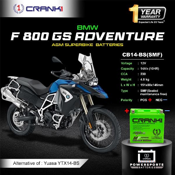 Crank1 Battery For BMW F 800 GS Adventure (2015-2024) - CB14-BS - Factory Activated