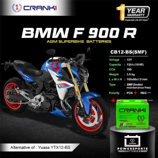 Crank1 Battery For BMW F 900 R (2020-2025)- CB12-BS - Factory Activated