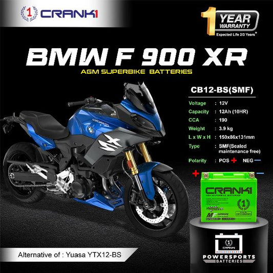 Crank1 Battery For BMW F 900 XR (2020-2025) - CB12-BS - Factory Activated