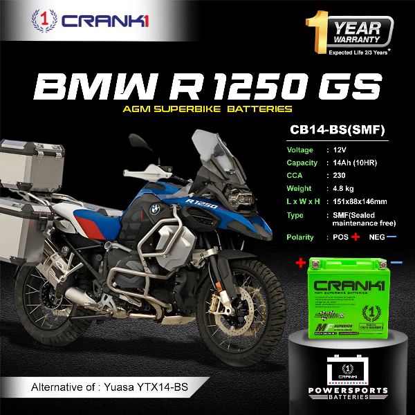 Crank1 Battery For BMW R 1250 GS (2019-2023)- CB14-BS - Factory Activated