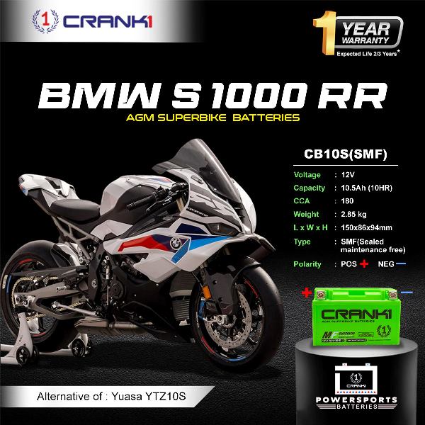 Crank1 Battery For BMW S 1000 RR (2010-2025) - CB10S - Factory Activated