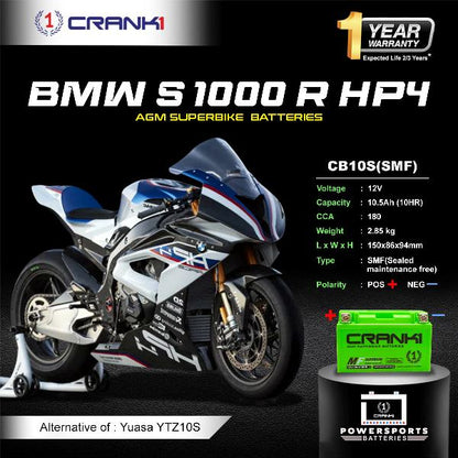 Crank1 Battery For BMW S 1000 R HP4 (2013 Onwards) - CB10S - Factory Activated