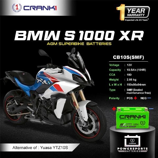 Crank1 Battery For BMW S 1000 XR (2010-2025) - CB10S - Factory Activated