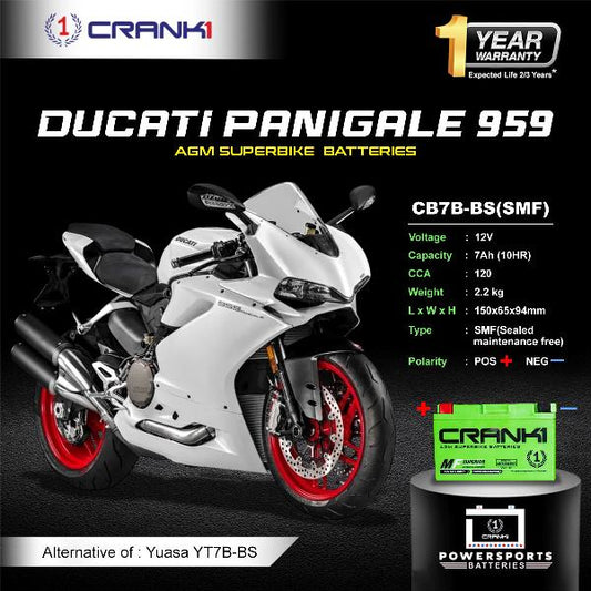 Crank1 Battery For Ducati Panigale 959 (2016-2025)- CB7B-BS - Factory Activated