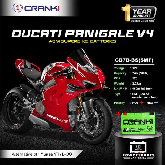 Crank1 Battery For Ducati Panigale V4 (2018-2025)- CB7B-BS - Factory Activated