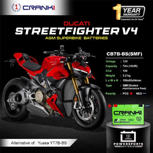 Crank1 Battery For Ducati Streetfighter V4 (2021-2025)- CB7B-BS - Factory Activated