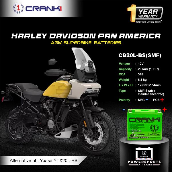 Crank1 Battery For Harley Davidson Pan America (2020-2025)- CB20L-BS - Factory Activated