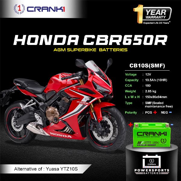 Crank1 Battery For Honda CBR650R (2010-2025) - CB10S - Factory Activated