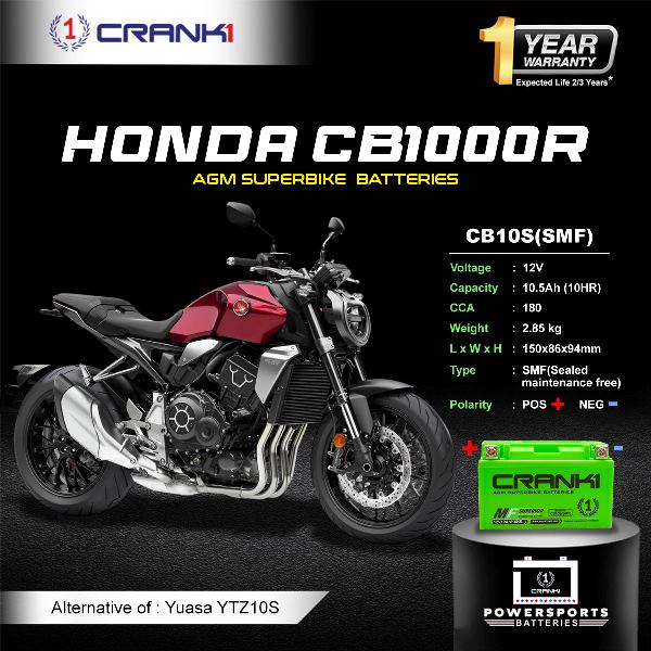 Crank1 Battery For Honda CB 1000R (2009-2025)- CB10S - Factory Activated