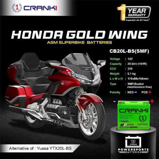 Crank1 Battery For Honda Gold Wing (2001-2010) - CB20L-BS - Factory Activated