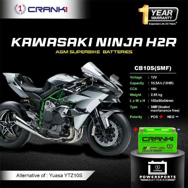 Crank1 Battery For Kawasaki Ninja H2R (2010-2025) - CB10S - Factory Activated