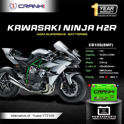 Crank1 Battery For Kawasaki Ninja H2R (2010-2025) - CB10S - Factory Activated