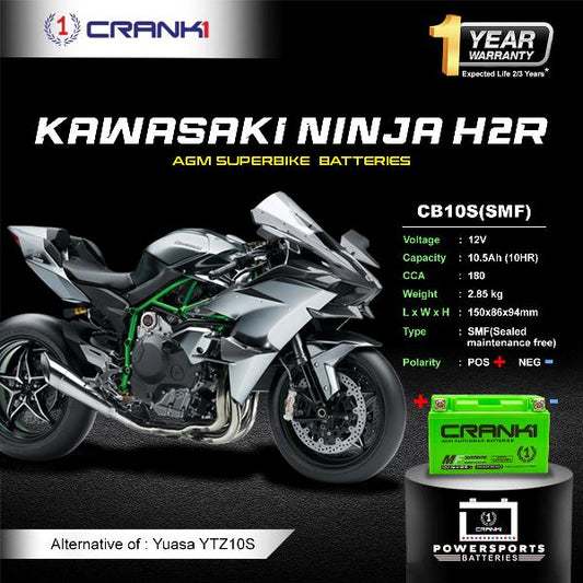 Crank1 Battery For Kawasaki Ninja H2R (2010-2025) - CB10S - Factory Activated