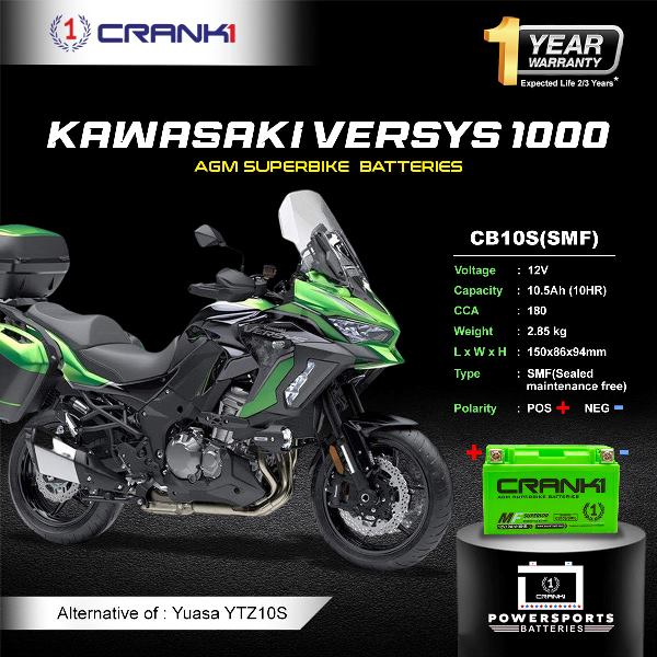 Crank1 Battery For Kawasaki Versys 1000- CB10S - Factory Activated