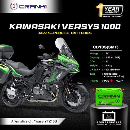 Crank1 Battery For Kawasaki Versys 1000- CB10S - Factory Activated