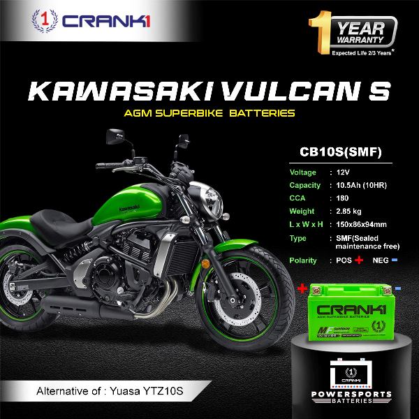 Crank1 Battery For Kawasaki Vulcan S (2010-2025) - CB10S - Factory Activated